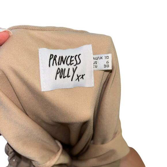 Princess Polly Charvi Mini Bodycon Scrunch Tan Dress Women’s Sz 6 Cubwear Dance - Picture 4 of 8